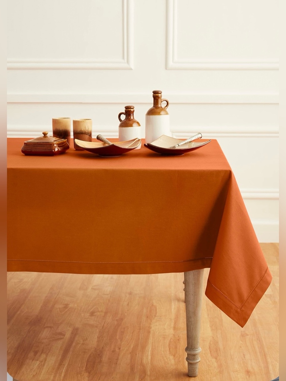 Fall Decorative Tablecloth 75% Cotton 25% Linen Rectangular 58x144” CINNAMON